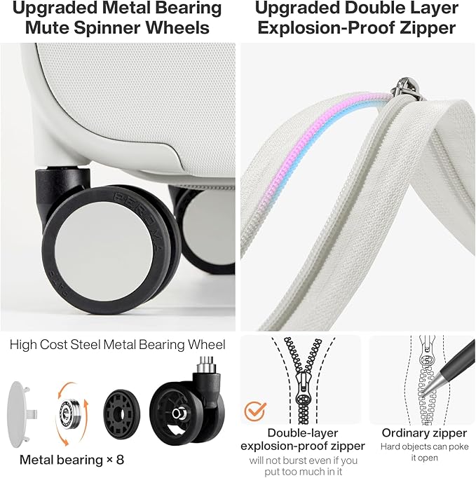 mixi Upgrade Luggage Suitcases with Spinner Wheels, Large Hardside Rolling Suitcase PC with TSA Lock Travel Case 26in Checked in, Fine Grid Smoke White