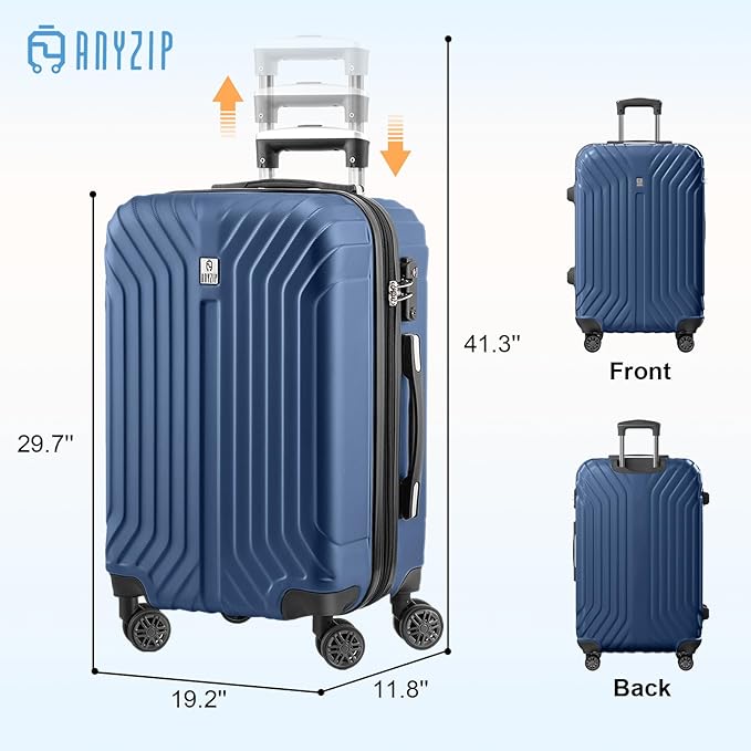 AnyZip Expandable Luggage, 28 Inch Large Hard Shell Checked Suitcase, Rolling Lightweight Travel Suitcases with Wheels TSA Lock (Blue)