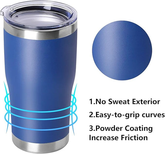 DOMICARE 20oz Tumbler with Lid Stainless Steel Tumblers Bulk, Double Wall Vacuum Insulated Coffee Travel Mug Powder Coated Tumbler, Dark Blue