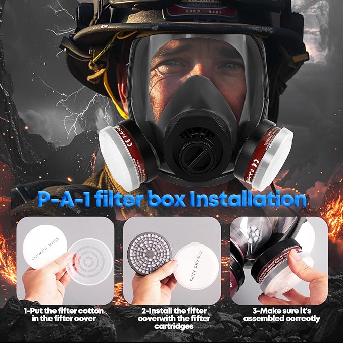 Full Face Gas Mask: Gas Masks Survival Nuclear and Chemical with 40mm & P-A-1 Activated Carbon Filter Full Face Respirator Mask Used for Dust Spray Machining Soldering Polishing Welding