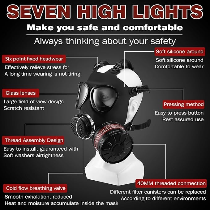 Gas Masks Survival Nuclear and Chemical - Reusable Full Face Respirator Gas Mask with Activated Carbon Filter