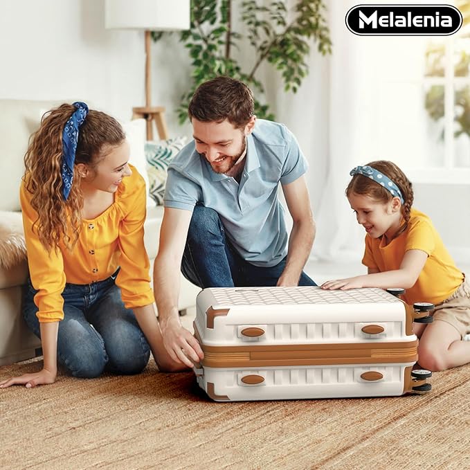 Melalenia Suitcase Sets 6 Piece Hard Shell Carry on Luggage with Spinner Wheels and TSA Lock, Lightweight Travel Backpack for Women, Beige Brown