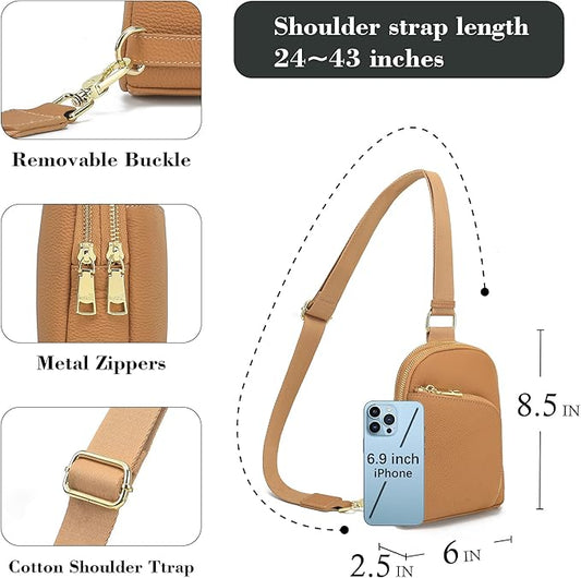 INICAT RFID Blocking Sling Bag Leather Crossbody Bags for Women Fanny Pack Cross Body for Woman Chest Bag for Travel 1.9L