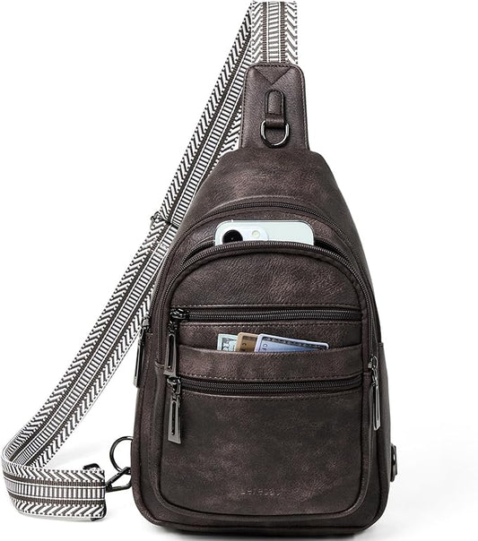 Sling Bag for Women Crossbody Fanny Pack Sling Purse Backpack Vegan Leather Travel Cross Over Shoulder Bag Coffee