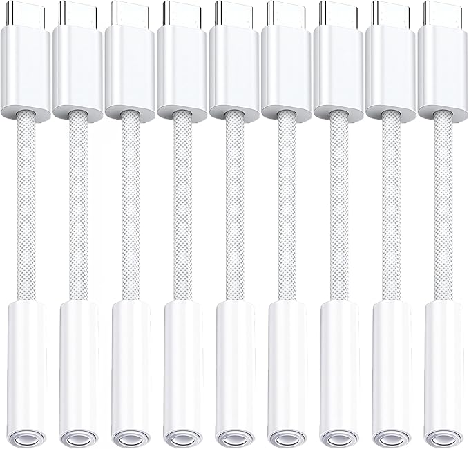 10Pack USB C to Headphone Jack Adapter,USB c to 1/8 inch Audio Adapter Compatible with iPhone 16 15 Samsung Galaxy S25,S24,S23 Ultra, Note 20, iPad Pro, MacBook, Pixel XL and More