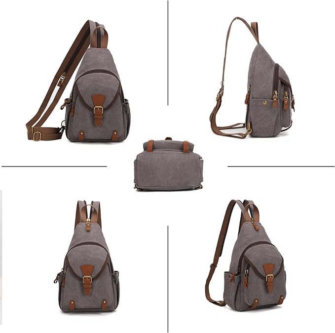 KouLi Buir Canvas Sling bag,Small Crossbody Backpack,Convertible Chest Bag Casual Daypack For Outdoor Cycling Hiking Travel