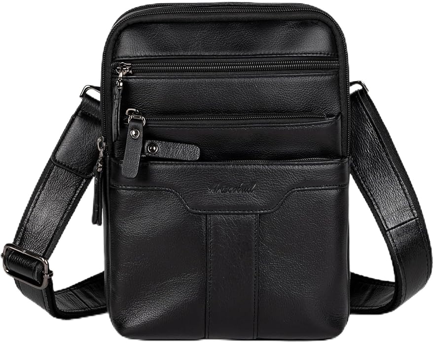 Leather Messenger Bag for Men, Small Leather Sling Shoulder Bag Messenger Pack for Men, Man Purse