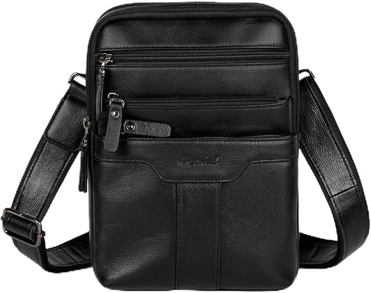 Leather Messenger Bag for Men, Small Leather Sling Shoulder Bag Messenger Pack for Men, Man Purse