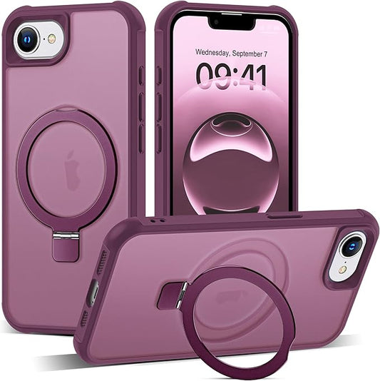 Compatible with iPhone 16E Case with Invisible Magnetic O-Ring Stand Military-Grade Translucent Case for iPhone 16E 6.1" 2025 [Compatible with Mag-Safe][Great Grip Feeling], Wine Red