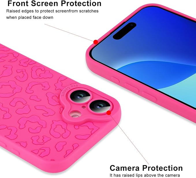 ZIYE for iPhone 16 Case Hot Pink Leopard Pattern Phone Case with Camera Protection,Soft TPU Silicone Rubber Protective Cover Cheetah Design Cases Compatible with iPhone 16 6.1 Inch