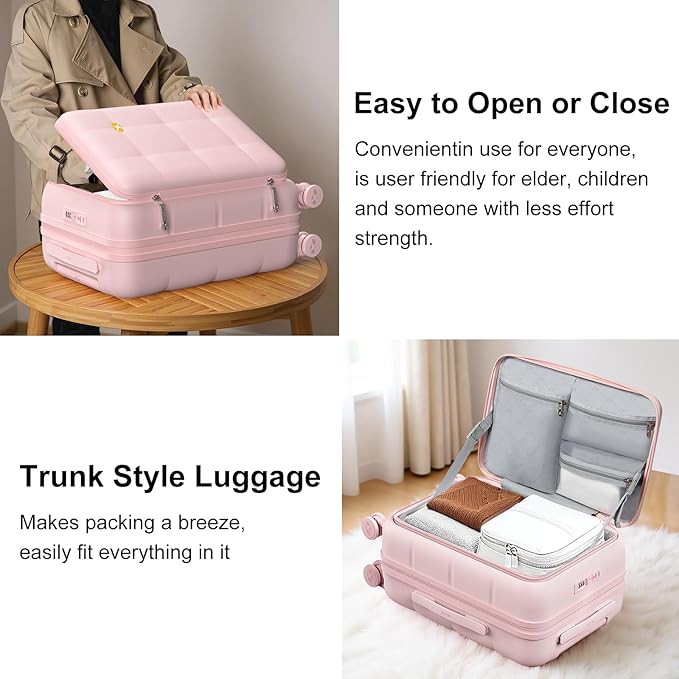 MGB 20 Inch Expandable Carry On Luggage with Wheels PC Hard Shell Suitcase Top Opening Travel Luggage Suitcases for Woman Men Gifts (Pink)