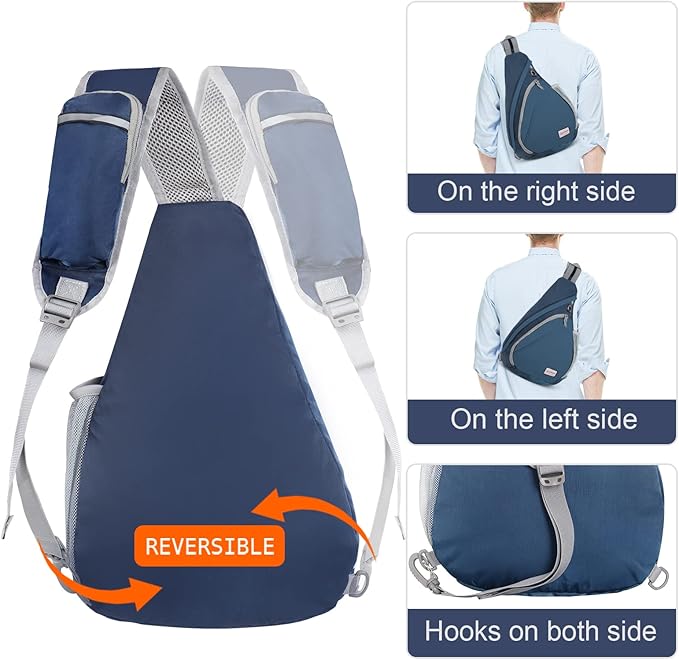 ZOMAKE Sling Bag,Small Crossbody Sling Backpack,Water Resistant Shoulder Daypack for Travel,Anti Thief Chest Bag for Hiking(Navy Blue)