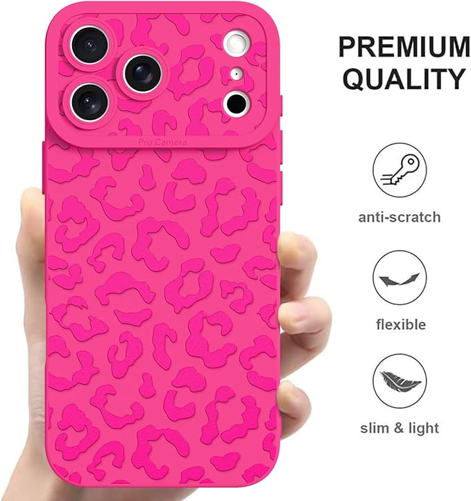 ZIYE Designed for iPhone 17 Pro Max Case Hot Pink Leopard Pattern Phone Case with Camera Protection,Soft TPU Silicone Rubber Protective Cover Cheetah Design Cases Compatible with iPhone 17 Pro Max