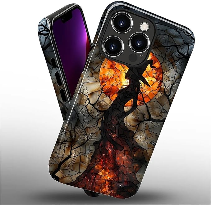 Case for iPhone 13 Pro Max Case,Halloween Witch Moon Stained Glass Design Hybrid Dual Protection Silicone + Hard PC Shockproof Full Body Cover,Slim Anti-Scratch Protective for Men Women