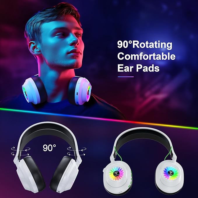 HW10 Wireless Gaming Headset for PC, PS5, PS4, 2.4GHz Low-Latency USB Dongle & Bluetooth Dual Mode Gaming Headphones with Noise Cancelling Mic, RGB Lights, 50H Battery(White)