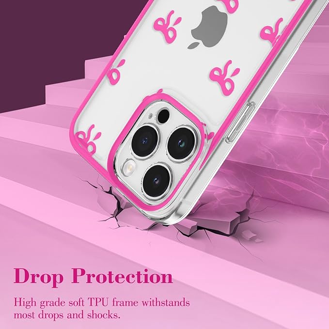 EYZUTAK Case for iPhone 11 Pro Max, Clear Cute Ribbon Bowknot Pattern Aesthetic Transparent Phone Case Raised Camera Protection Stylish Slim Soft Durable TPU Protective Cover for Women Girls -Rose Red