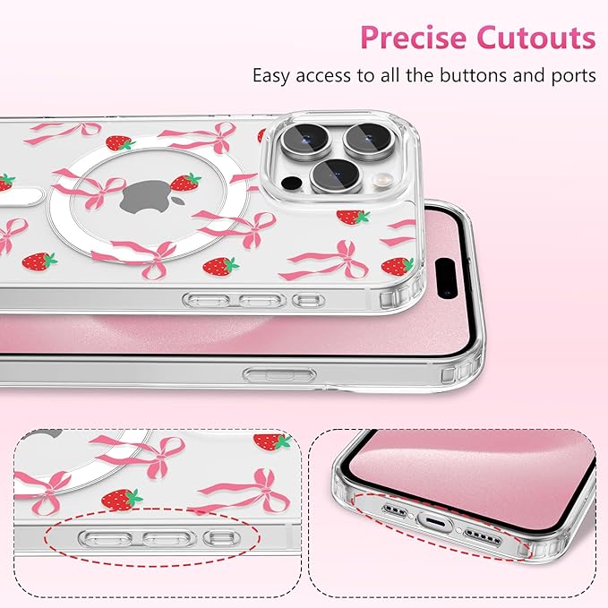 ZTOFERA for iPhone 14 Pro Magnetic Case Clear,Cute Love Heart Ribbon Bow Tie Aesthetic Phone Case,Transparent Trendy Slim Soft Shockproof Protective Phone Cover for Women Girls,Blush