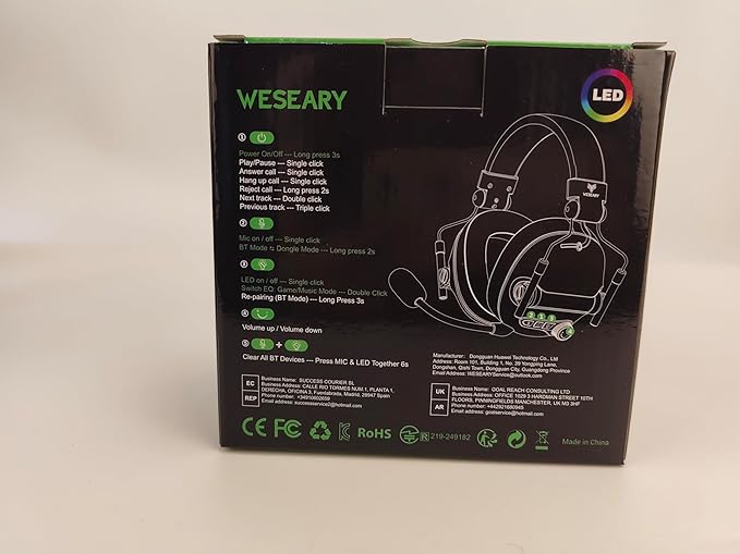 WG2 Wireless Gaming Headsets with Microphone for PS5, PS4, PC, Switch, Mac, Crystal Stereo Bluetooth Headphones, Wireless Headset 2.4GHz with Lossless Audio, 50 Hr Battery, Cool LED