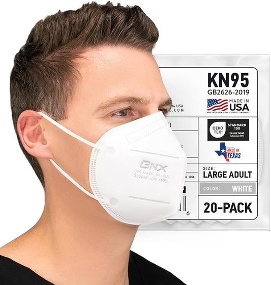 BNX KN95 Face Masks Made in USA (Adult Large, Adult Medium, Kids Small) (Earloop) (Model: E95/E95M/E95S)