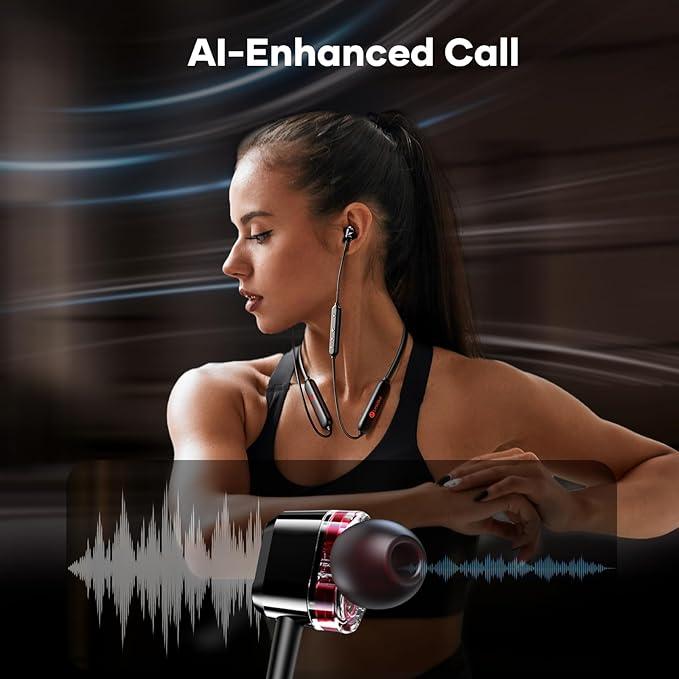 LINKLIKE Neckband Bluetooth Earbuds 100H Playtime with 4 Drivers Enhanced Bass,V5.2 Wireless Earbuds, IPX7 Waterproof,Comfort Fit Neckband Headphones for Sports, Gym Running Workout Business Travel