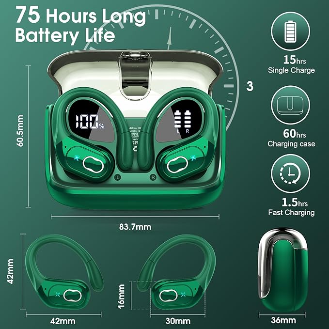 AI Translation Earbuds Real Time, 164 Language Translator Earbud 3-in-1 Bluetooth 5.4 Translator Earbuds with 6 Translation Modes, 75H Translators Headphones with APP for Travel Business, Dark Green