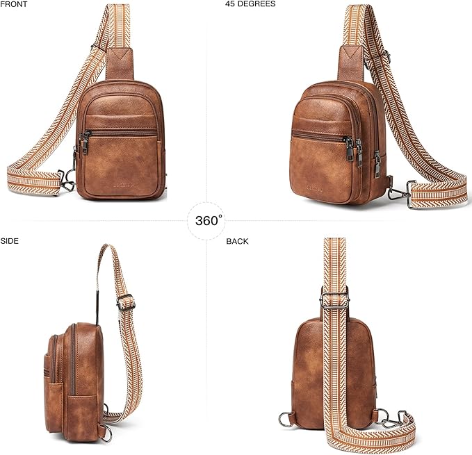 3L SMALL Sling Bag Fanny Packs For Women Men Mini Crossbody Chest Belt Travel Bag Purse Handbag Faux Leather Fashion Cute Brown