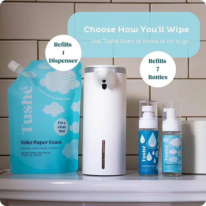 Toilet Paper Foam Spray Refill – Flushable Wet Wipe Alternative for Sensitive Skin – Unscented, Septic Safe – Aloe Vera, Witch Hazel & Vitamin E – 340ml (11.49 fl oz)