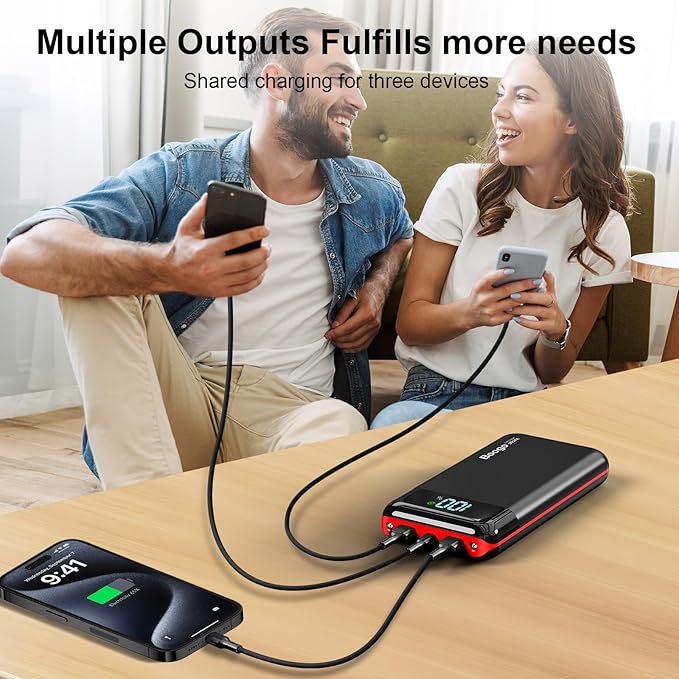 Portable Charger Power Bank 52800mAh Powerbank PD 30W and QC 4.0 Fast Charging Built-in Bright flashlight LED Display 2 USB 1Type-C Output External Battery Pack for iPhone, Samsung, iPad etc (red)