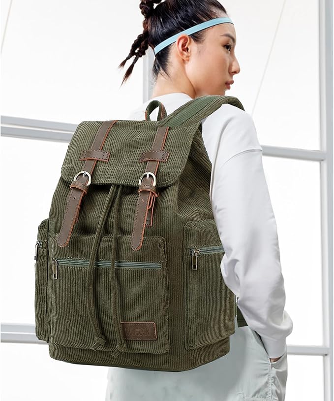 Bluboon Vintage Backpack Leather Trim Casual Bookbag Men Women Laptop Travel Rucksack