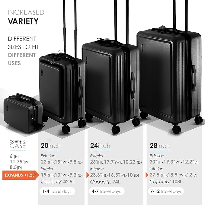 Hard Shell Luggage Sets with Spinner Wheels 4 Piece, Expandable Large Suitcases with TSA Lock, Travel Large Suitcase Set, Jet Black Luggage Set