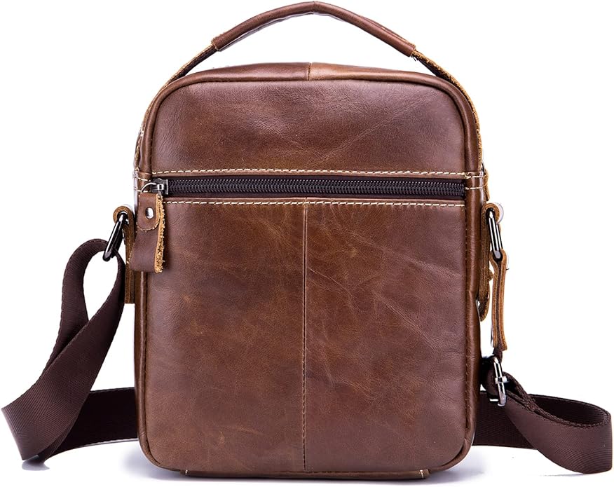 LUKZIJAES Small Genuine Leather Shoulder Bag Men Messenger Handbag Lightweight Sling Crossbody Bag