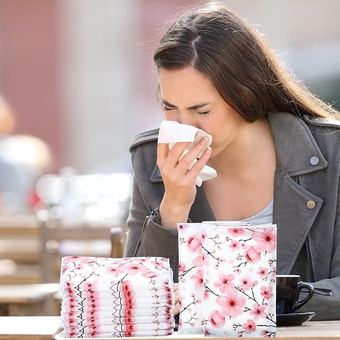 PerKoop 100 Packs Travel Size Tissues Disposable Pocket Facial Tissues Bulk for Travel Wedding Guest School Wallet Purse Home Supplies, 1000 Sheets 3 Ply(Cherry Blossoms)