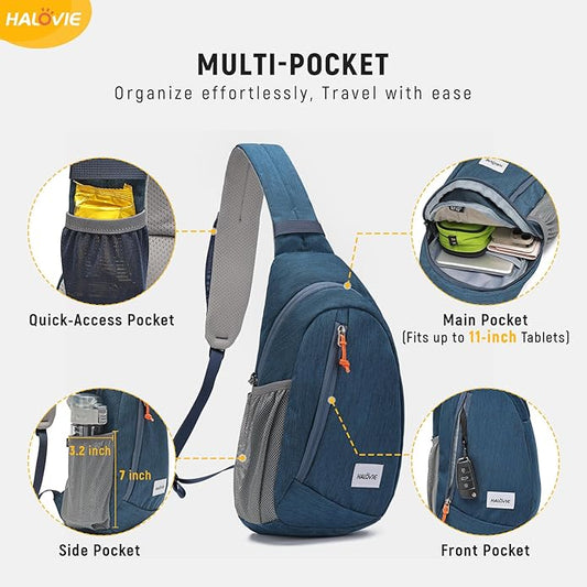 HALOVIE Anti Theft Crossbody Sling Bag RFID Travel Sling Backpack Lightweight Hiking Shoulder Chest Bag for Walking Work