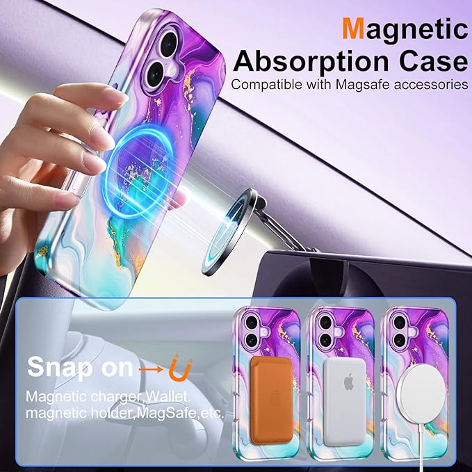 Btscase for iPhone 17 Case [Compatible with Magsafe] [Military-Grade Drop Protection] Slim Anti-Scratch Smooth Touch TPU Bumper Shockproof Magnetic Phone Case for Women Girls Men, Purple/White