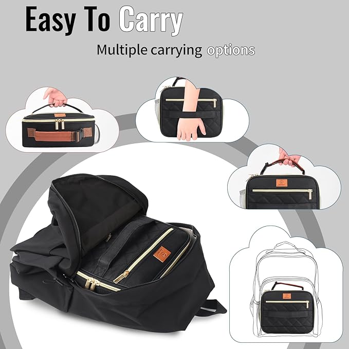 Genteen 2 Packs Lunch Box for Men Women Adults Kids - Insulated LunchBox Reusable, Zip Closure & Buckle Handle, Portable Cooler for Work, School, Travel (Black+White)