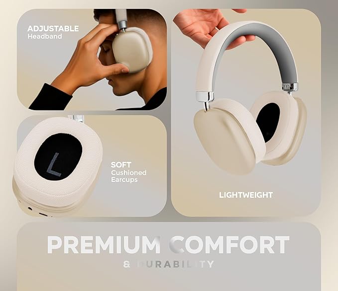 P959 Wireless Gaming Earbuds – Bluetooth 5.3 Stereo Headphones with Mic, Touch Controls, Long Battery, IPX6 Waterproof, Ergonomic for Music, Sports & Travel (Cream Silver)