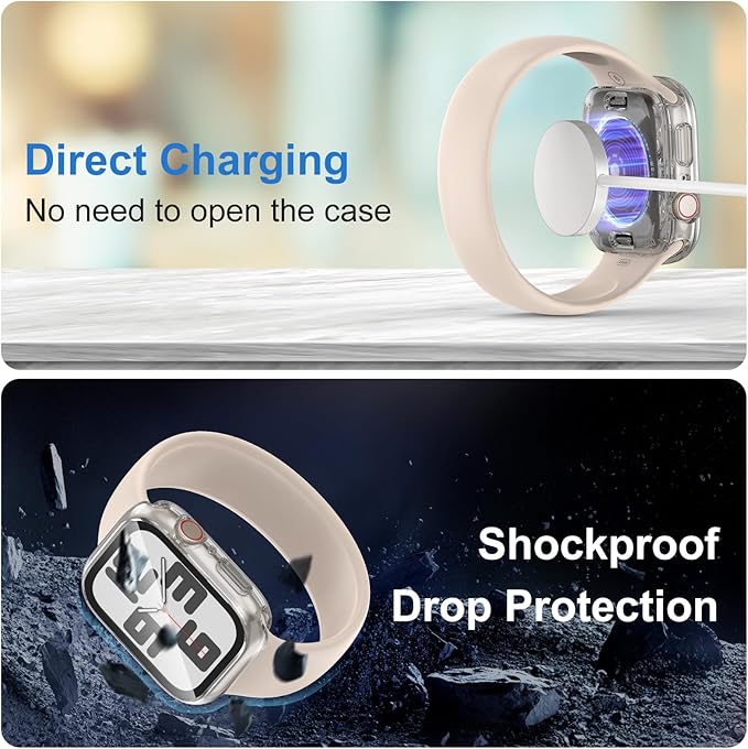 3 in 1 Waterproof Case for Apple Watch Screen Protector 41mm Series 9 8 7 Accessories Built-in Tempered Glass Film,Front and Back PC Hard Bumper 360° Protective Face Cover for iWatch 41mm