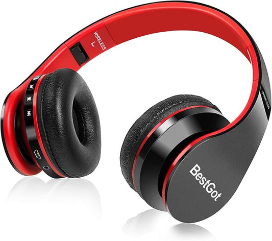 Kids Headphones Bluetooth, BT6002 Wireless Headphones for Kids Child Volume Limited 85/110dB for School Foldable Headset for 60 Hours PC/Phone/Tablets/TV (Black/Red)