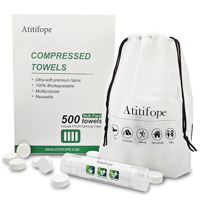 Compressed Towel Camping Hiking Travel Reusable Clean Towels Coin Tissues Bulk Pack 500Count