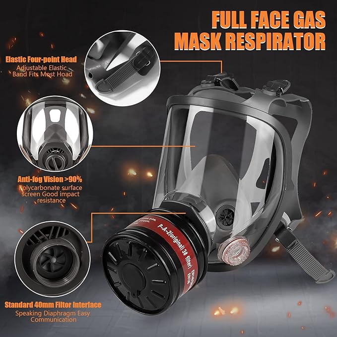 Full face Respirator Mask - Gas Masks Survival Nuclear and Chemical with Activated Carbon Filter for Chemical Dust