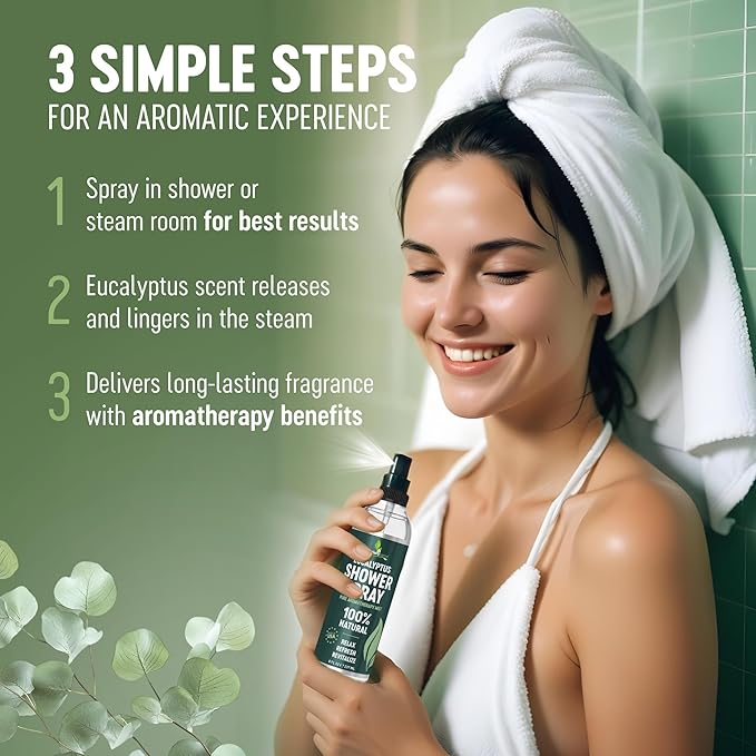 Pure Eucalyptus Shower Spray Big (8oz) - 100% Pure and Organic Oil - Eucalyptus Spray for Shower, Sauna and Spa - Steam Room Oil - Made in USA - Big (8oz)