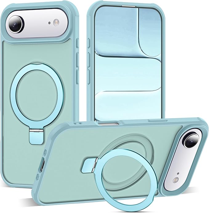 Compatible with iPhone 17 Air Case with Invisible Magnetic O-Ring Stand Military-Grade Translucent Phone Case for iPhone 17 Air 6.5" [Compatible with Mag-Safe][Great Grip Feeling], Blue