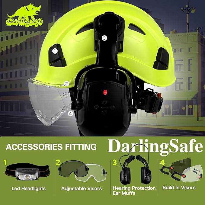 Hard Hats with Visor Bluetooth Ear Muffs Safety Helmet with Visors Mounted Safety Ear muff Hardhats Vented ANSI Z89.1 OSHA