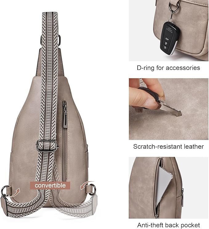 Womens Sling Bag Crossbody Bags for Women Vegan Leather Sling Backpack Daypack Fanny Pack Crossbody Purse Travel