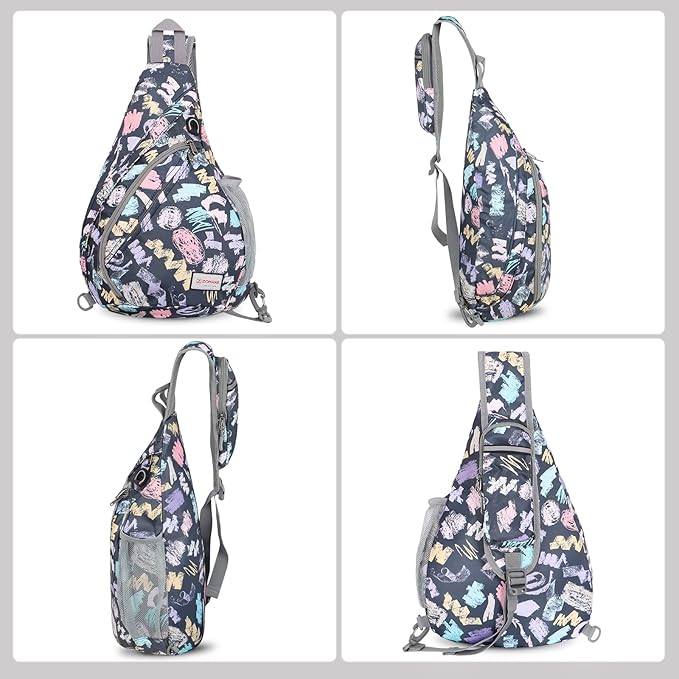 ZOMAKE Sling Bag,Small Crossbody Sling Backpack,Water Resistant Shoulder Daypack for Travel,Anti Thief Chest Bag for Hiking(Graffiti Black)