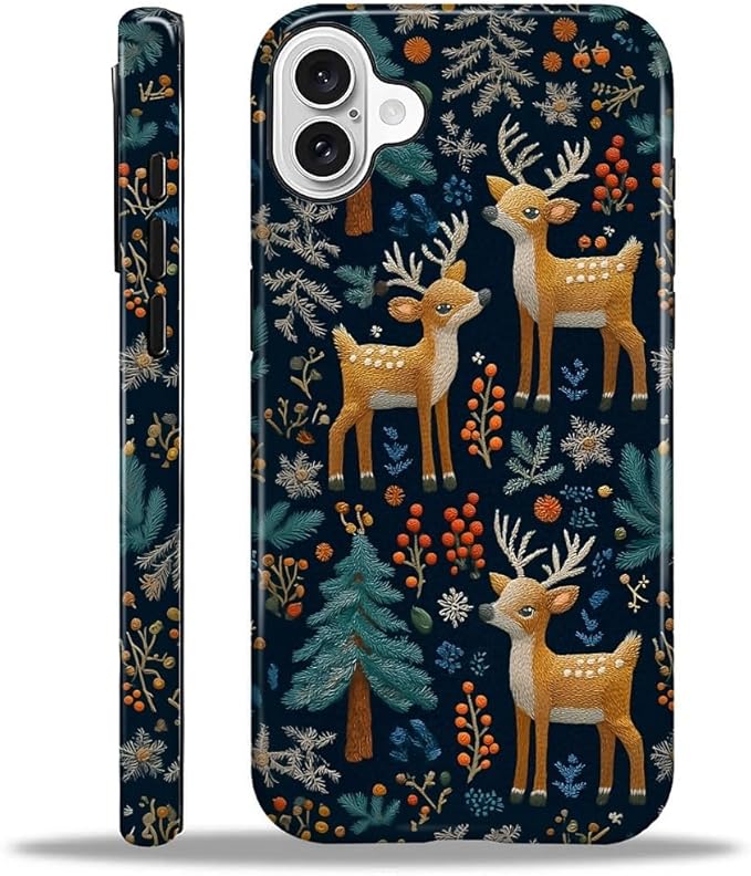 Case for iPhone 16 Case,Cute Christmas Reindeer Design - Hybrid Dual Protection Silicone + Hard PC Shockproof Full Body Cover Slim Anti-Scratch Protective Case for Men Women