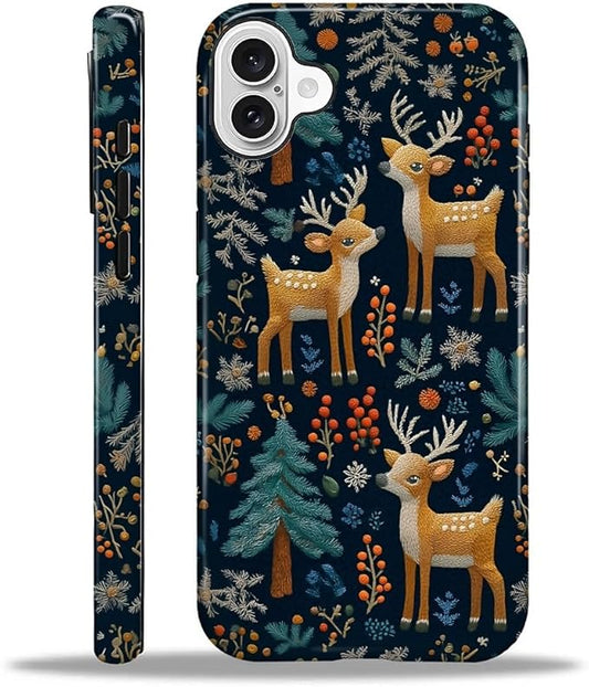 Case for iPhone 16 Case,Cute Christmas Reindeer Design - Hybrid Dual Protection Silicone + Hard PC Shockproof Full Body Cover Slim Anti-Scratch Protective Case for Men Women