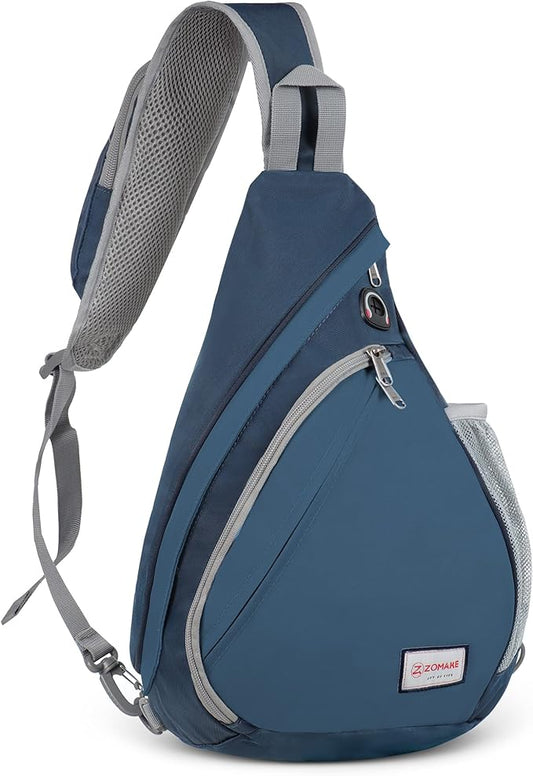 ZOMAKE Sling Bag,Small Crossbody Sling Backpack,Water Resistant Shoulder Daypack for Travel,Anti Thief Chest Bag for Hiking(Navy Blue)