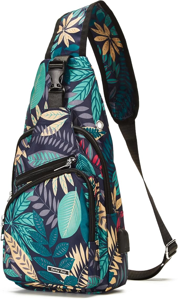 Seoky Rop Men Women Sling Backpack Anti Theft Crossbody Shoulder Chest Bag with USB Charging Port