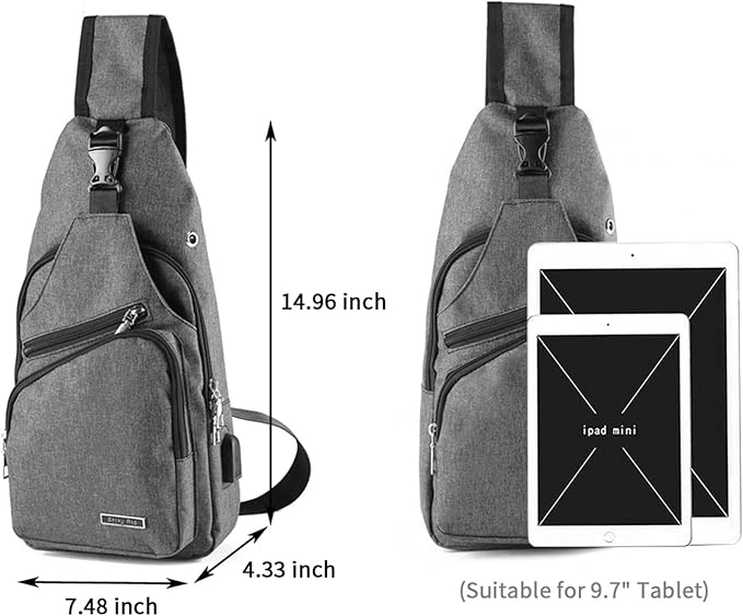 Seoky Rop Men Women Sling Backpack Anti Theft Crossbody Shoulder Chest Bag with USB Charging Port